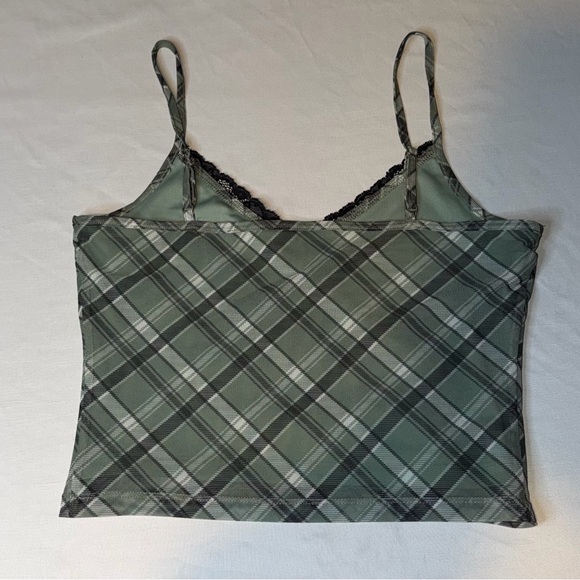 Hollister Green Plaid Lace Trim Cami Crop Tank Y2K Grunge Size S - Picture 5 of 5